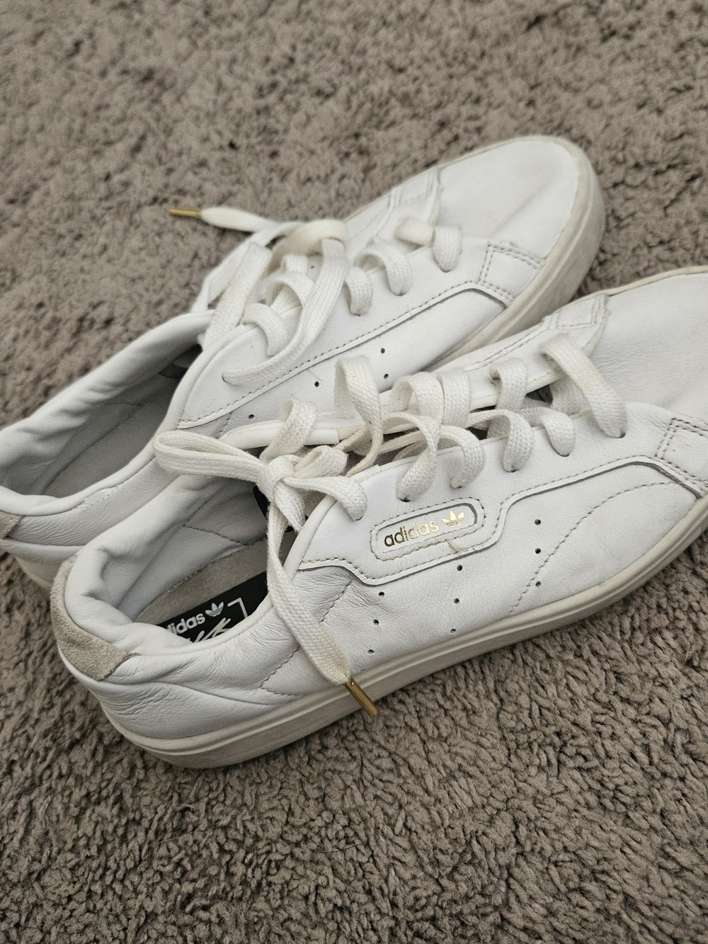 adidas White Leather Low-Top Sneakers with Gold Accents